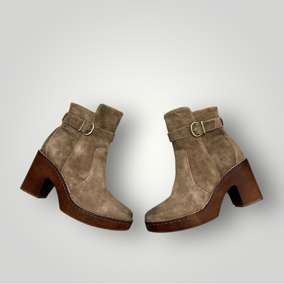 BORN Hailey Buckle Platform Leather Bootie/Side Zip US 9.5 M Taupe Distressed - Picture 2 of 13